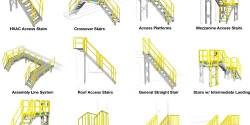 Common industrial metal stair configurations